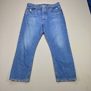 Levis 501 Big E Original Fit Jeans Distressed Button Fly Blue Denim Mens W32 L26